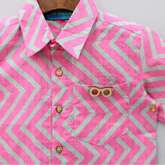 Zigzag Printed And Lurex Striped Dual Tone Shirt