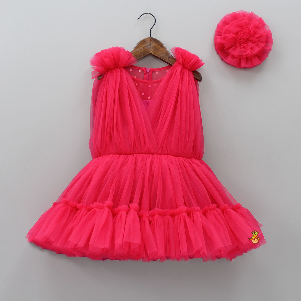 Enchanting Crimson Red Gathered Dress With Hair Clip