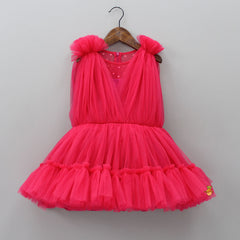 Pre Order: Enchanting Crimson Red Gathered Dress With Hair Clip