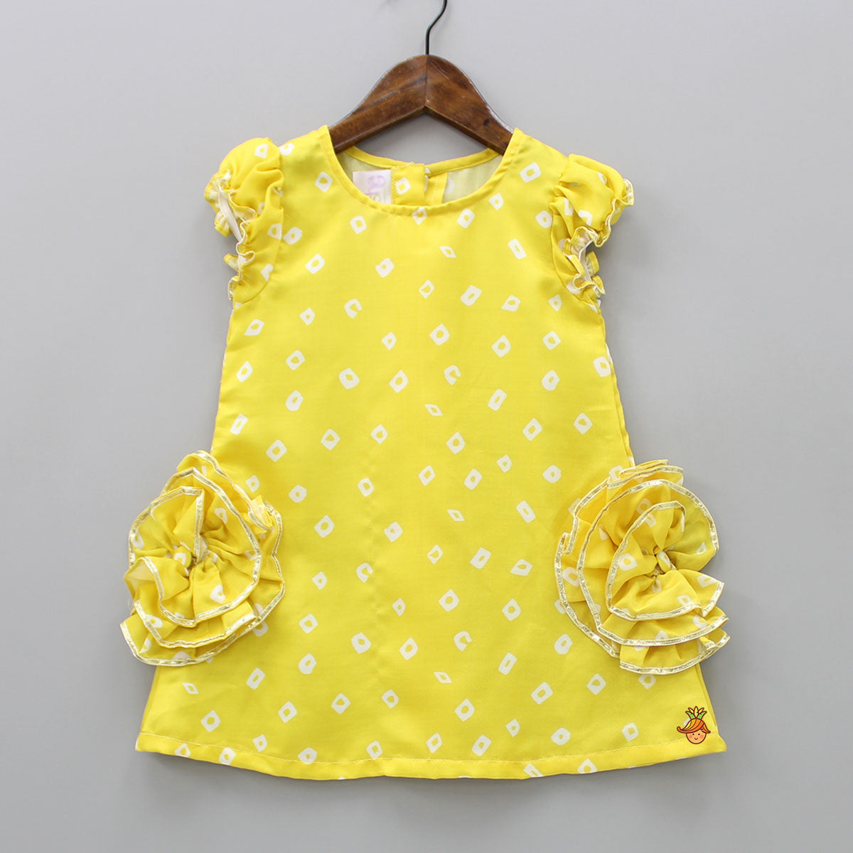 Pre Order: Flowers Adorned Bandhani Printed Yellow Dress