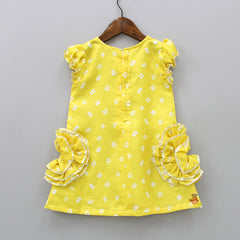 Pre Order: Flowers Adorned Bandhani Printed Yellow Dress