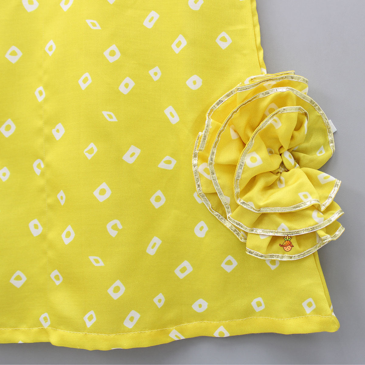 Flowers Adorned Bandhani Printed Yellow Dress