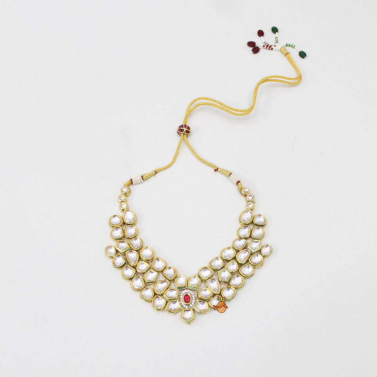 Elegant Pink And White Stone Studded Necklace With Earrings And Maang Tikka