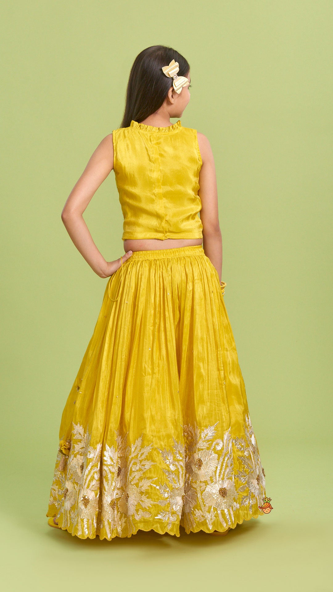 Pre Order: Sequins And Gota Lace Detailed Yellow Top And Lehenga