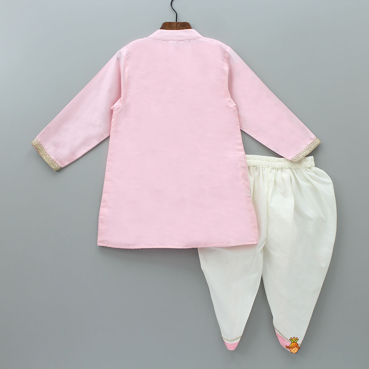 Chanderi Embroidered Light Pink Kurta With Attached Half Jacket And Dhoti