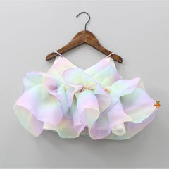 Pre Order: Rainbow Shaded Organza Fancy Top And Shorts