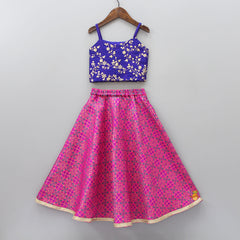 Zari Sequins Embroidered Top And Hot Pink Brocade Lehenga With Dupatta