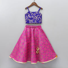 Zari Sequins Embroidered Top And Hot Pink Brocade Lehenga With Dupatta
