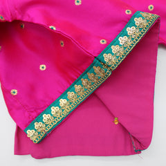 Brocade Embroidered Rani Pink Top And Lehenga With Shimmery Dupatta