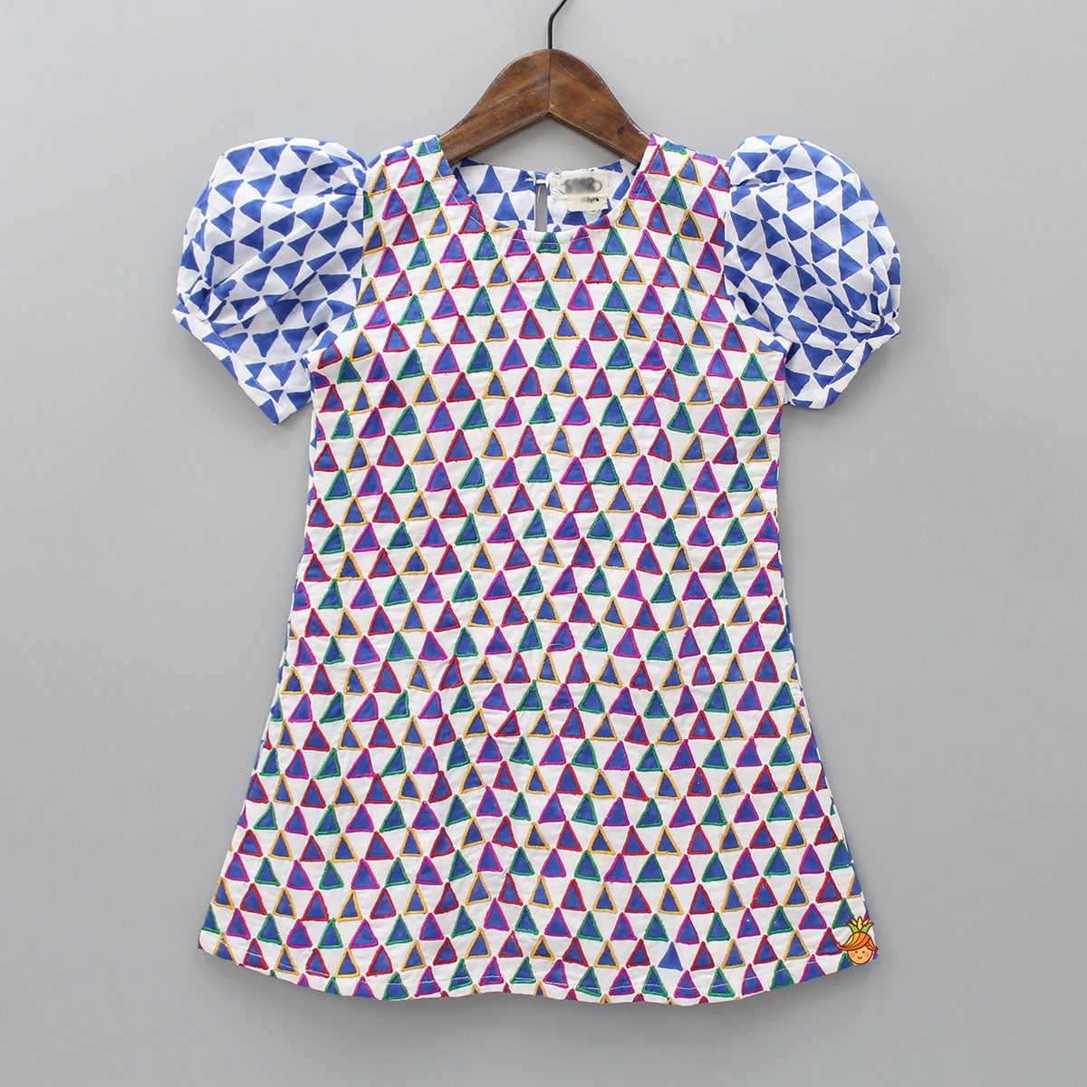 Pre Order: Multicolour Thread Embroidered Triangle Printed White Dress