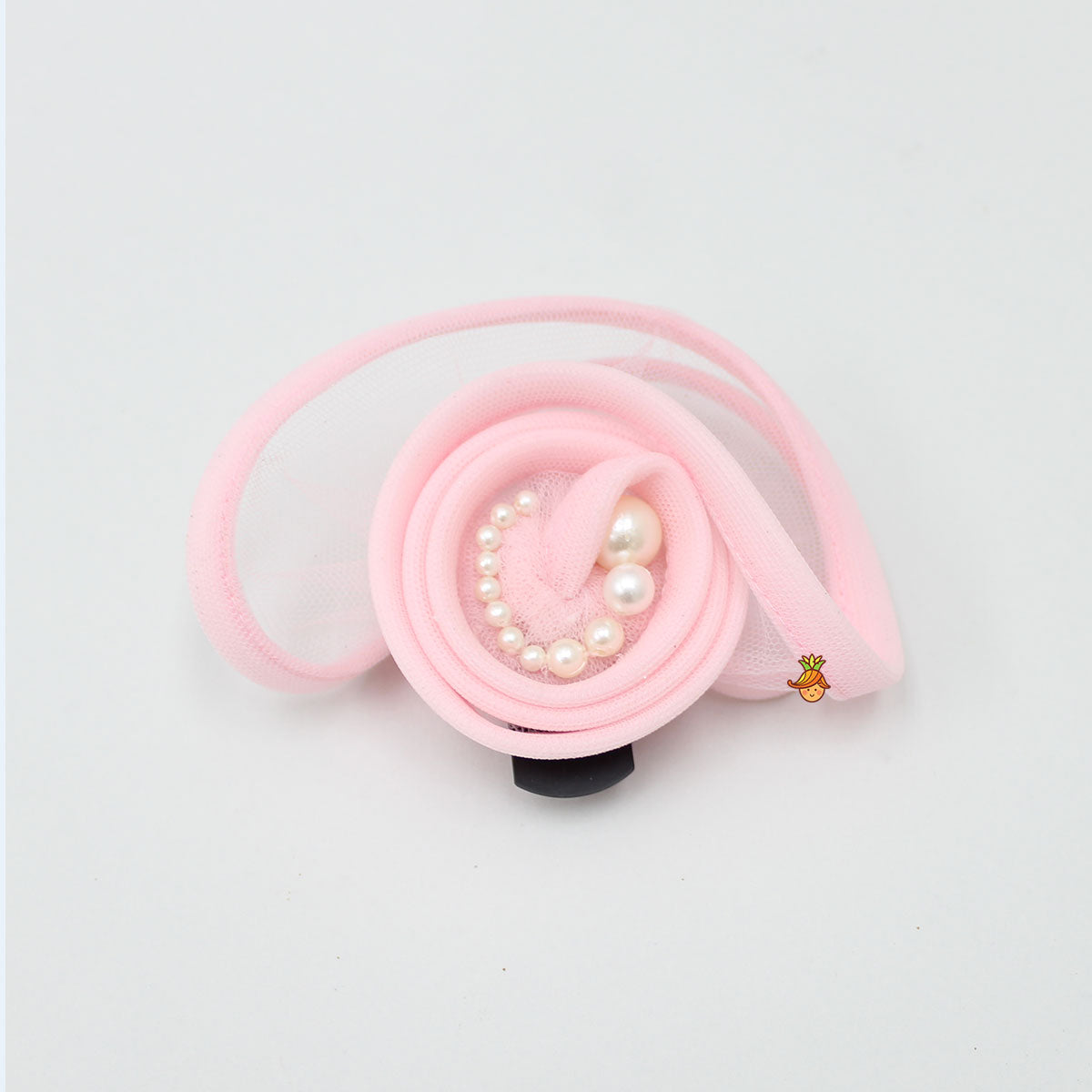 White Pearls Embellished Twisted Baby Pink Hair Clip