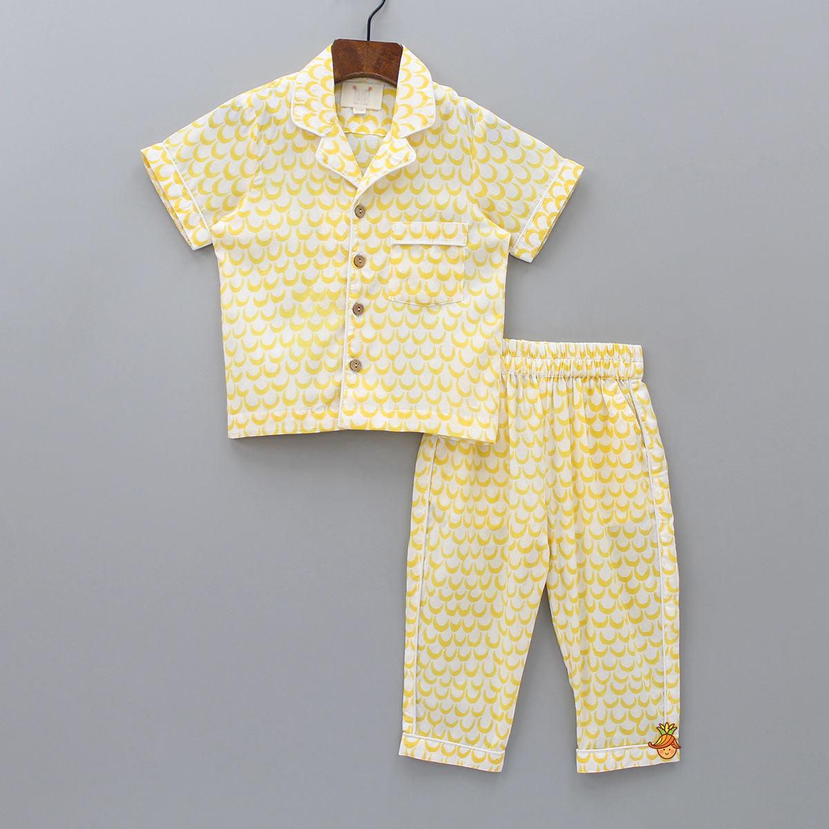 Pre Order: Moon Printed Yellow Shirt And Pyjama