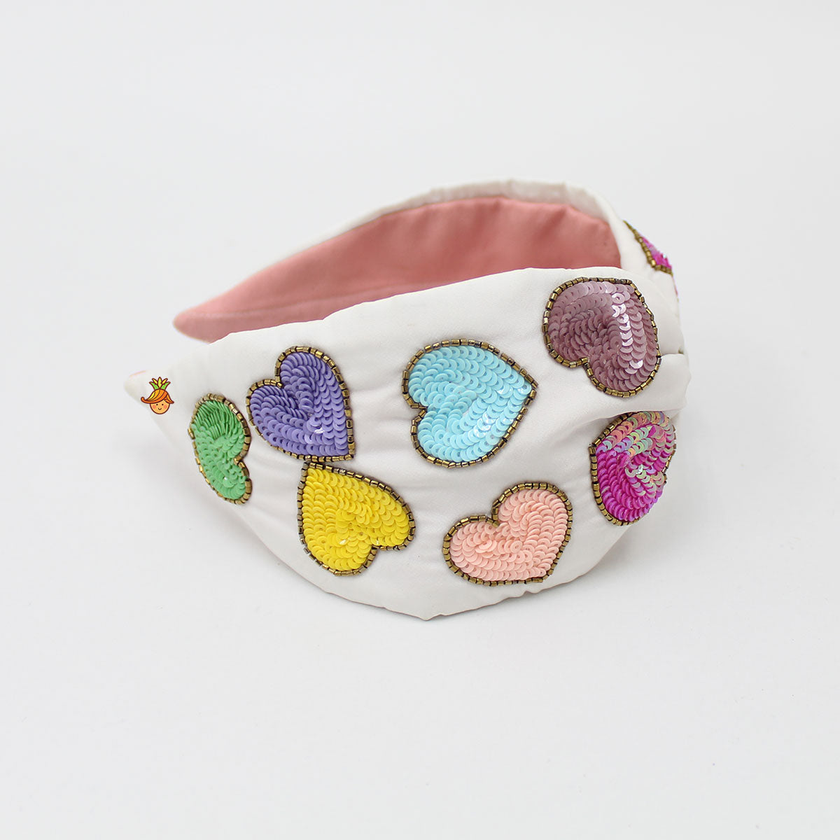 Multicolour Sequins Sweet Heart Embroidered White Hair Band