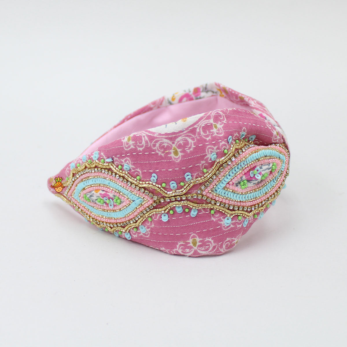 Sequins And Beads Embroidered Pink Printed Hair Band