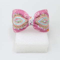 Sequins And Beads Embroidered Pink Printed Hair Band