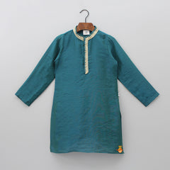 Pre Order: Sequins Embellished Lace Work Teal Blue Ethnic Kurta And Pyjama
