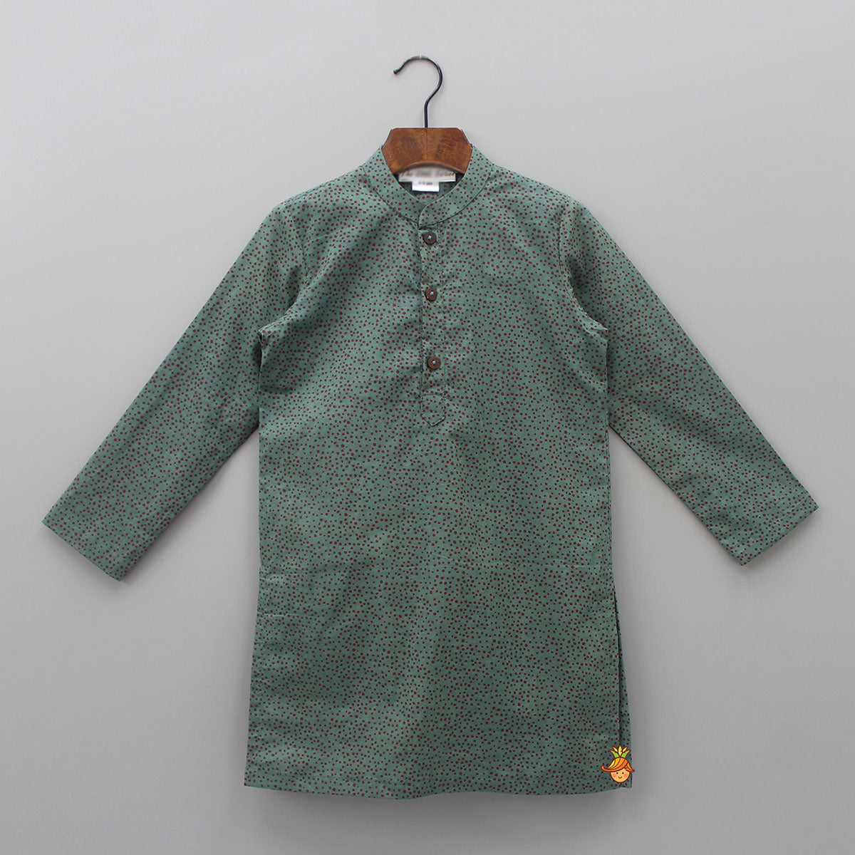 Polka Dots Printed Sage Green Ethnic Kurta With Jacket And Pyjama