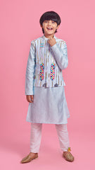 Pre Order: Colourful Thread And Intricate Sequins Embroidered Jacket With Kurta And Pyjama