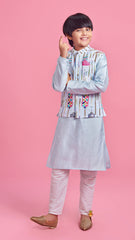 Pre Order: Colourful Thread And Intricate Sequins Embroidered Jacket With Kurta And Pyjama