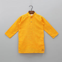 Mustard Yellow Hand Block Printed Ethnic Jacket With Kurta And Pyjama