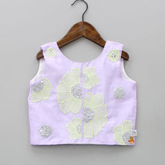Pre Order: Sequined And Thread Floral Embroidered Lilac Top With Palazzo