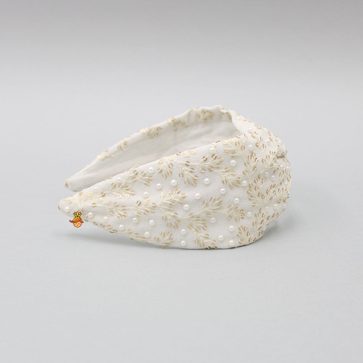 Sequins Leaf Embroidered White Hair Band