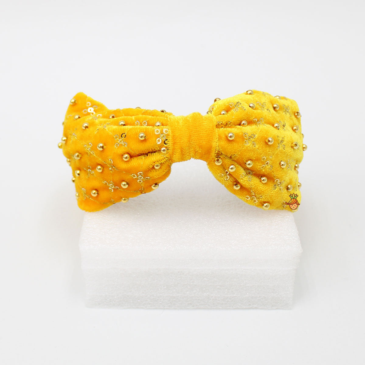 Pearls And Sequins Checks Embroidered Yellow Hair Band