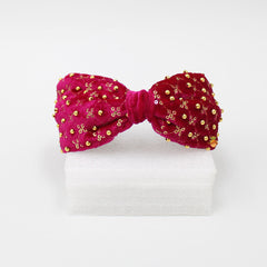 Pearls And Sequins Checks Embroidered Rani Pink Hair Band