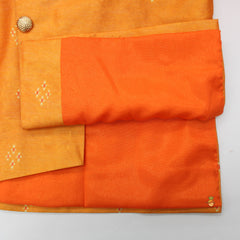 Pre Order: Orange Ikkat Printed Asymmetric Achkan And Pant