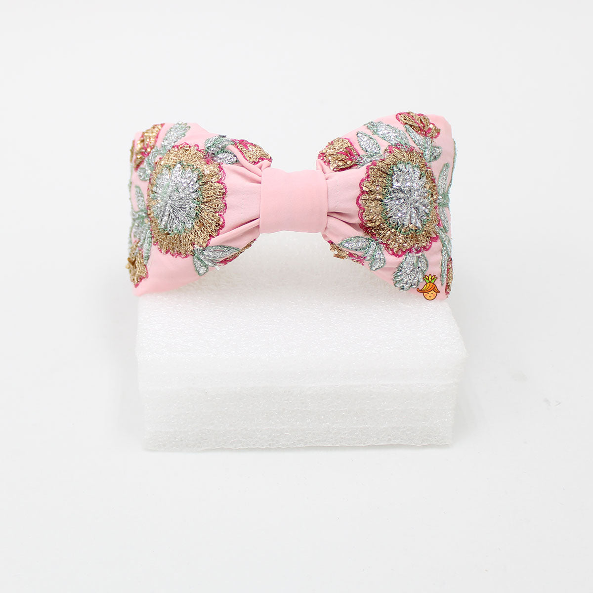 Baby Pink Flower And Leaf Embroidered Hair Band