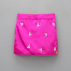 Pre Order: Spaghetti Straps Rani Pink Bowie Top And White Stones Adorned Shorts
