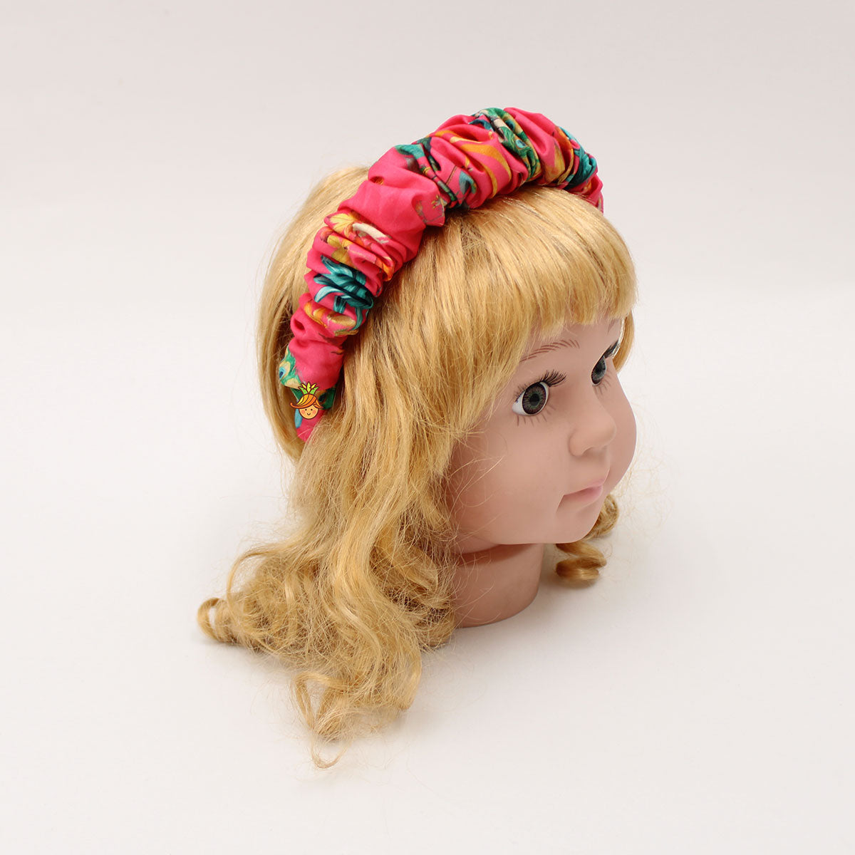 Peacock Printed Coral Pink Pleated Hair Band