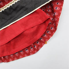 Pre Order: Red And Black Dual Tone Hand Block Printed Top And Gota Lace Detailed Lehenga