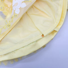 Pre Order: Sequins Floral Embroidered Yellow Spaghetti Straps Top And Lehenga