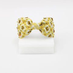 Beads And Pearls Embroidered Yellow Printed Hair Band