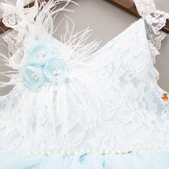 Pre Order: Sky Blue Flower Embellished Organza Dress