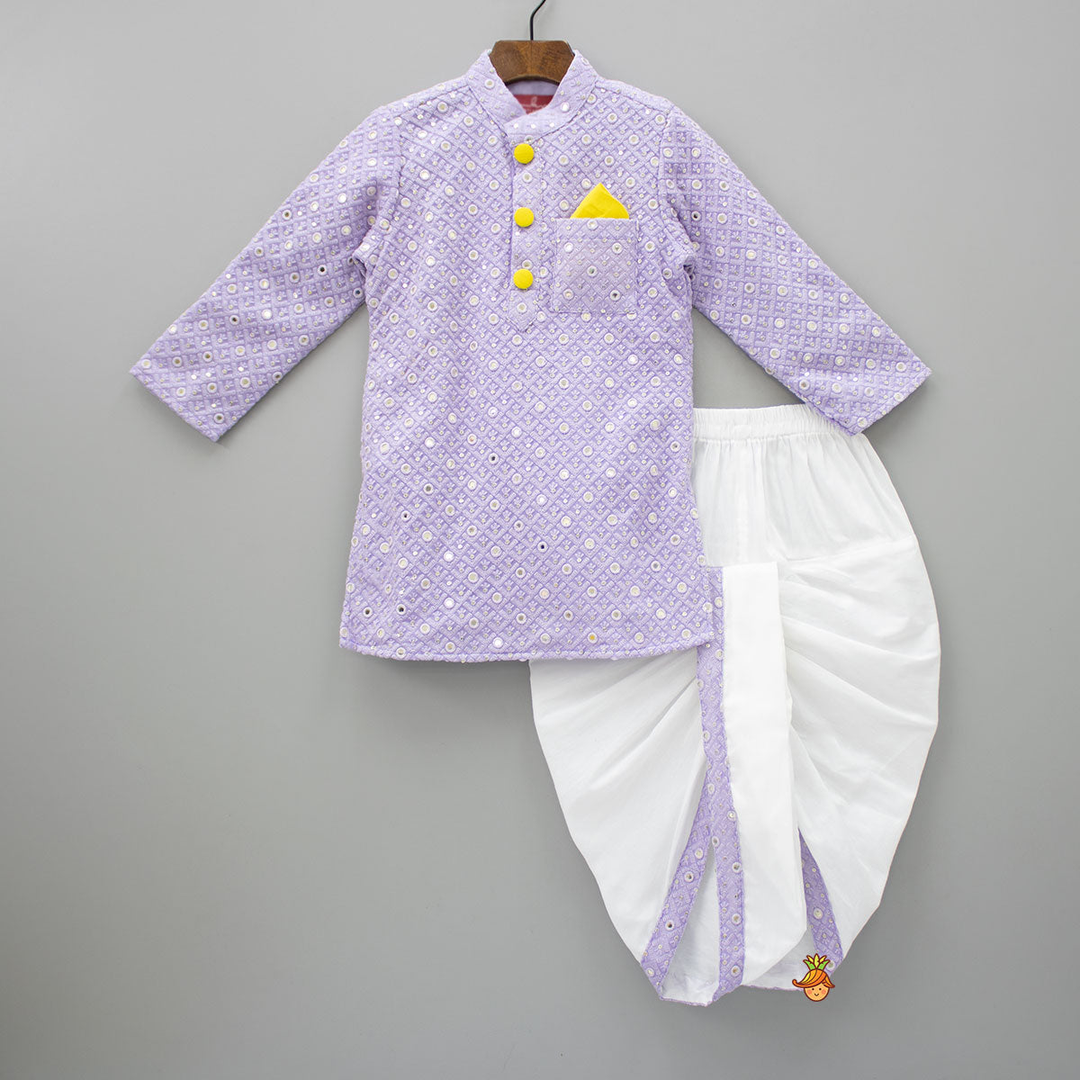 Contrasting Pocket Square Lavender Kurta And White Dhoti