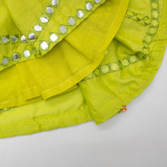 Lime Green Faux Mirror Work Top And Lehenga With Gota Lace Detailed Dupatta
