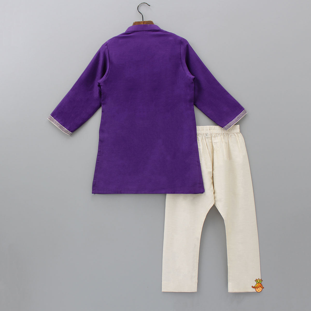 Purple Zari Embroidered Kurta And Beige Pyjama