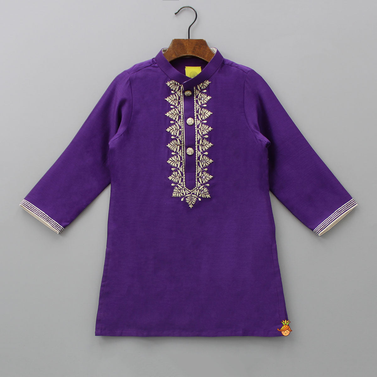 Purple Zari Embroidered Kurta And Beige Pyjama