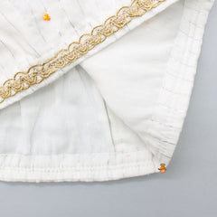 Pre Order: White Cotton Crop Top With Hand Block Floral Printed Cape And Dhoti Style Skirt