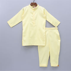 Pre Order: Ethnic Yellow Kurta With Pocket Square Wine Jacket And Pyjama