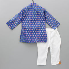 Pre Order: Hand Block Printed Blue Kurta And Off White Pyjama