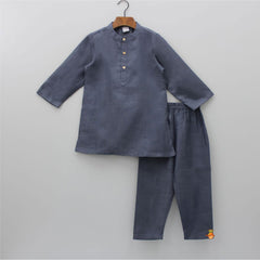 Grey Ethnic Kurta With Pocket Detail Jacket And Pyjama