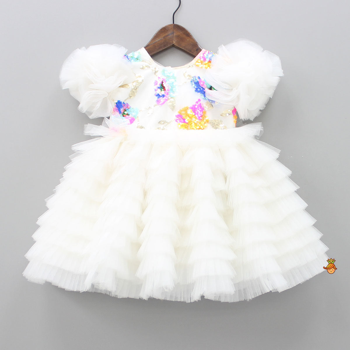 Pre Order: Colourful Sequins Embellished White Fancy Dress