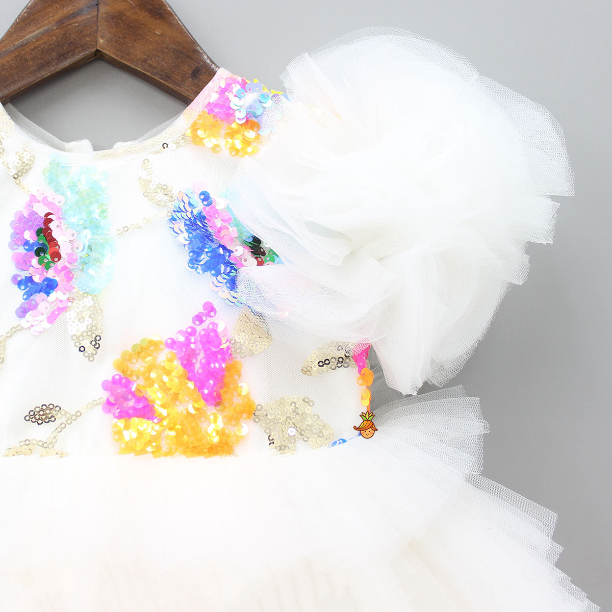 Colourful Sequins Embellished White Fancy Dress