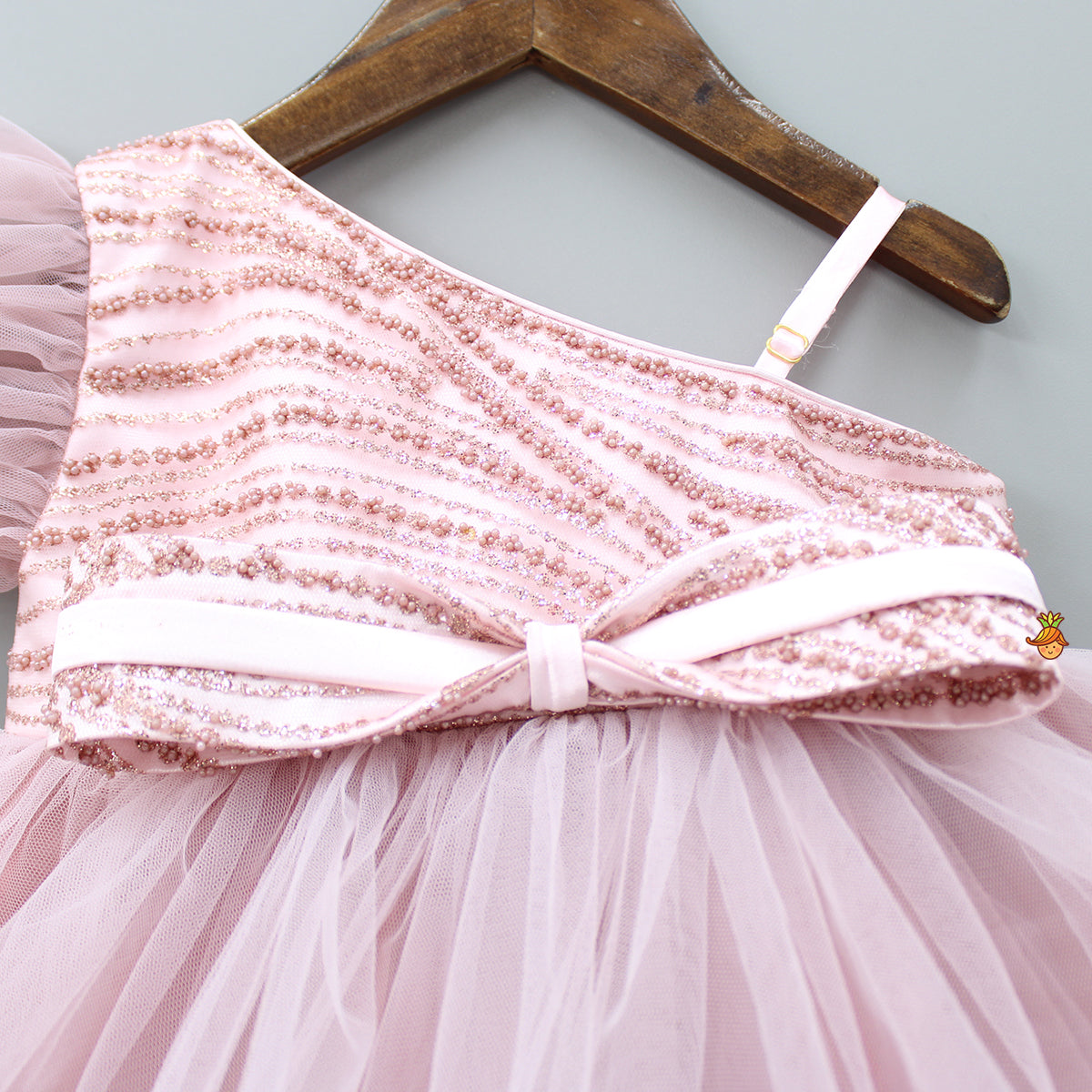 Ruffled Hem Glittery Pink One Shoulder Dress