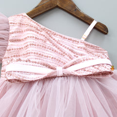 Pre Order: Ruffled Hem Glittery Pink One Shoulder Dress