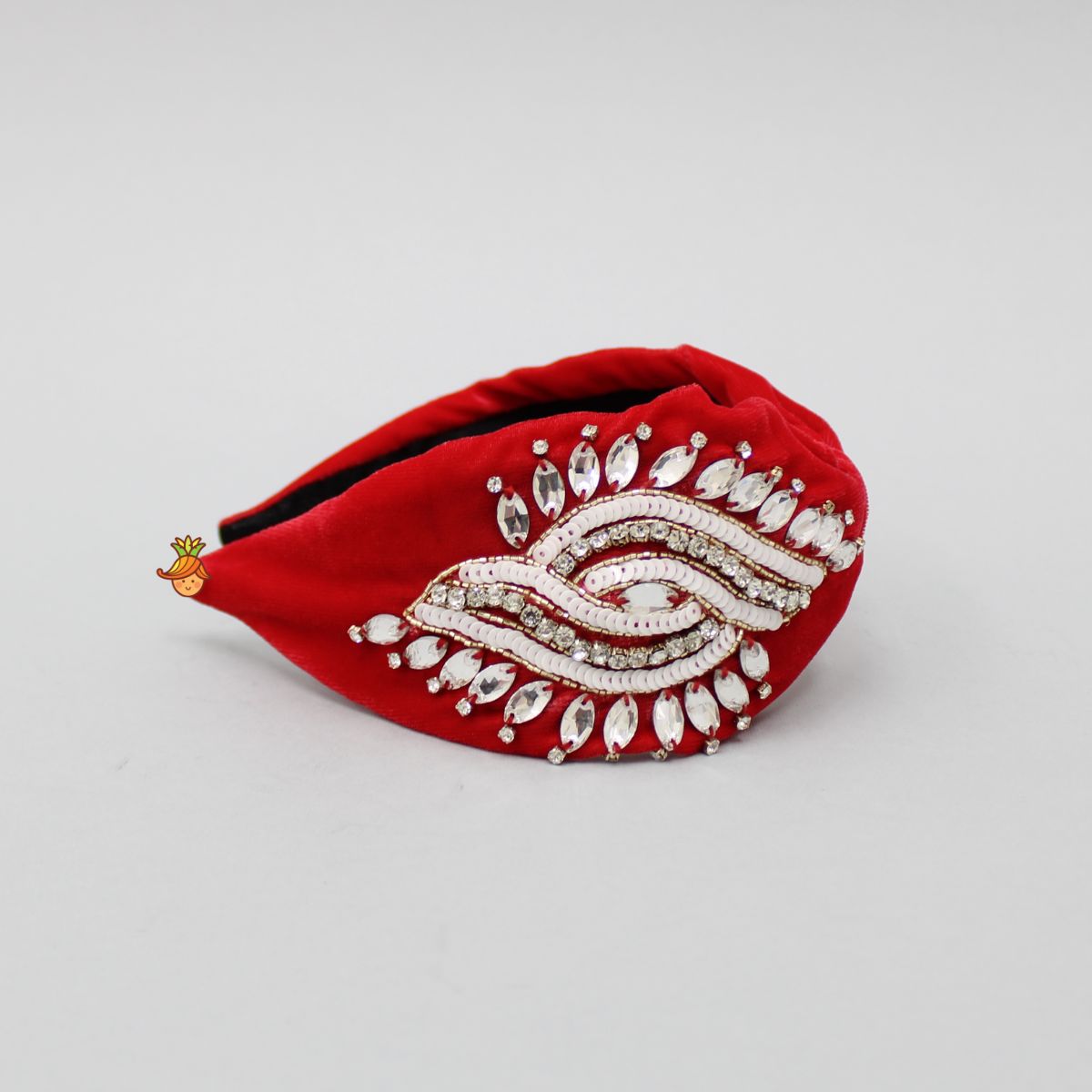 Elegant White Stones And Beads Embroidered Red Hair Band