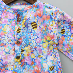 Honey Bee And Flowers Printed Round Neck Bodysuit
